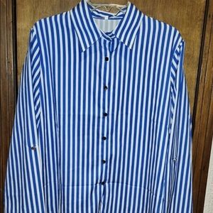 Blue And White Striped Ladies/Womans/Women's Blouse Dress Shirt Plus Size 2XL